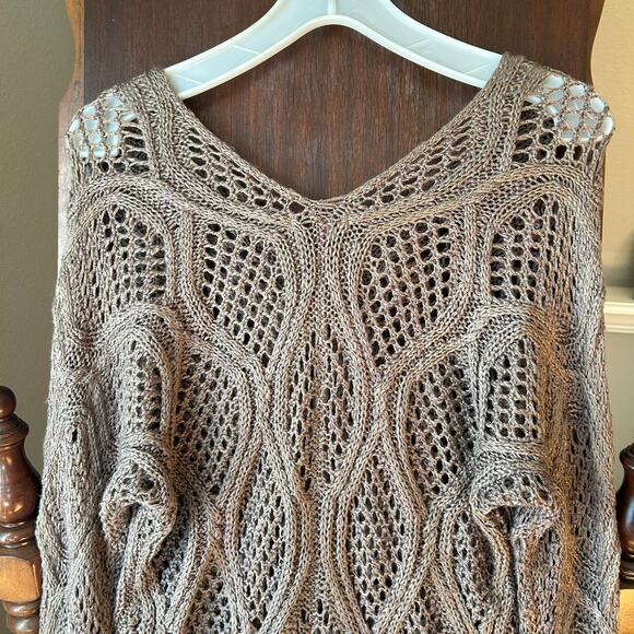 Cozy casual beige crocheted long sleeve tunic top women’s size M/L - Picture 9 of 12